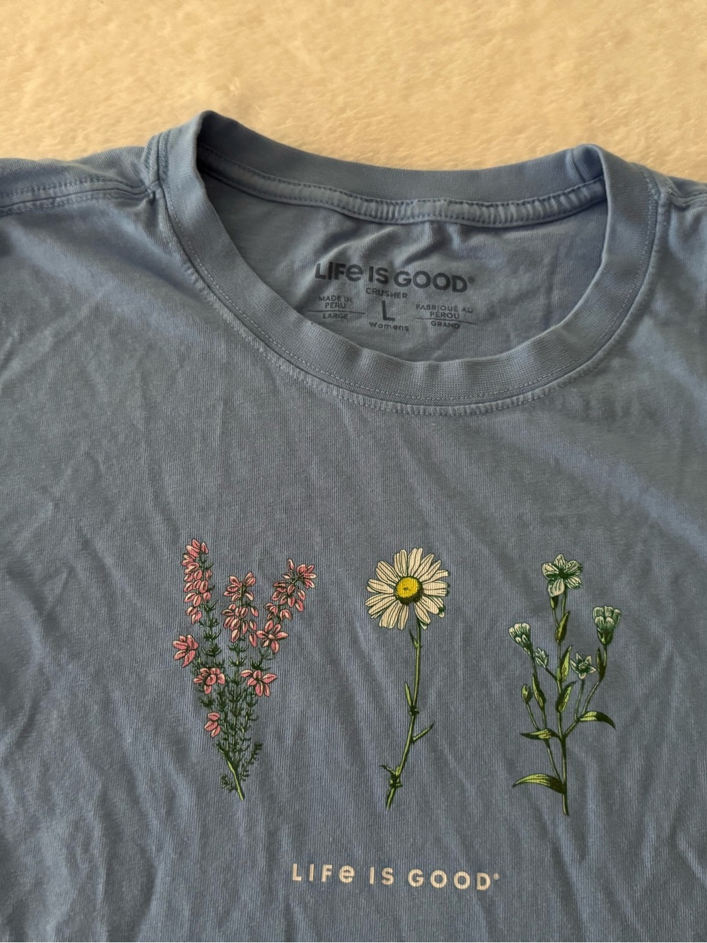 Life Is Good Blue Crusher Daisy Floral Long Sleeved Top L - Picture 4 of 6